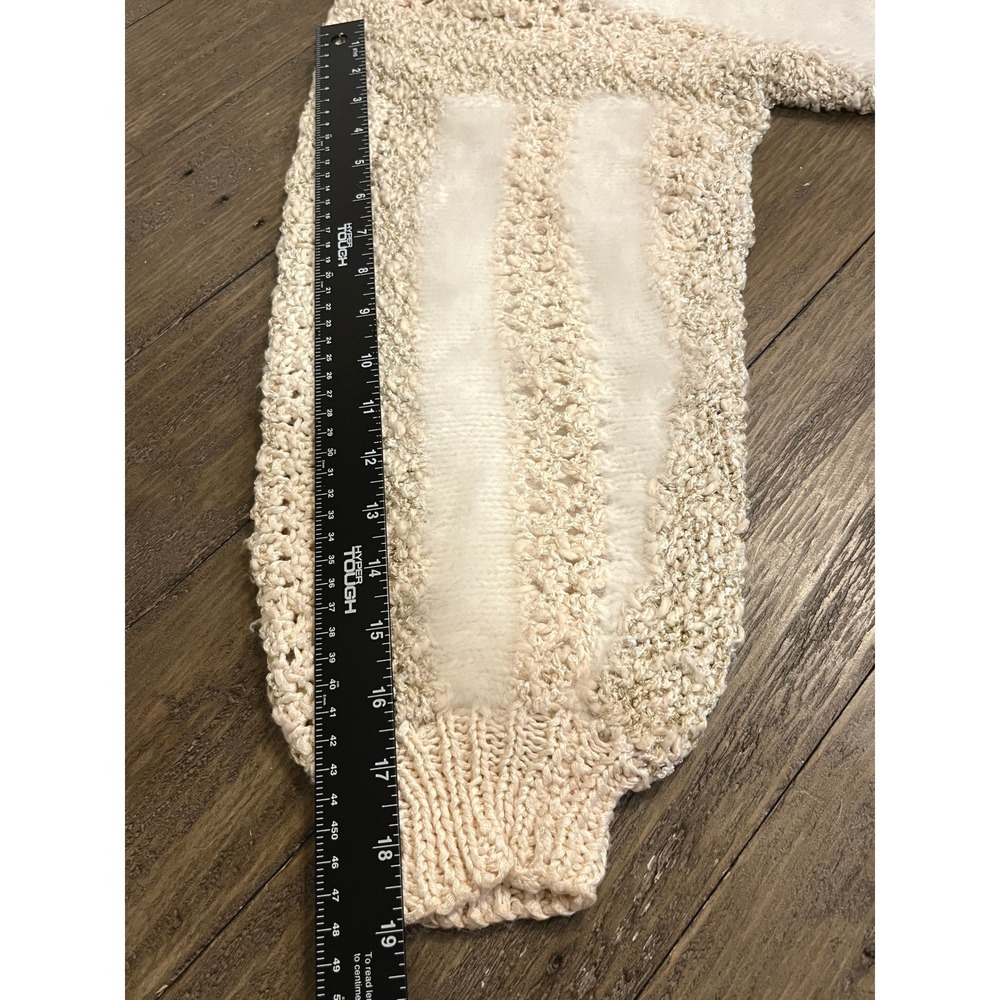 Hand Knitted Cream Gold Metallic Fuzzy Striped Sweater Crop Woolly Weavers Small - Picture 5 of 8